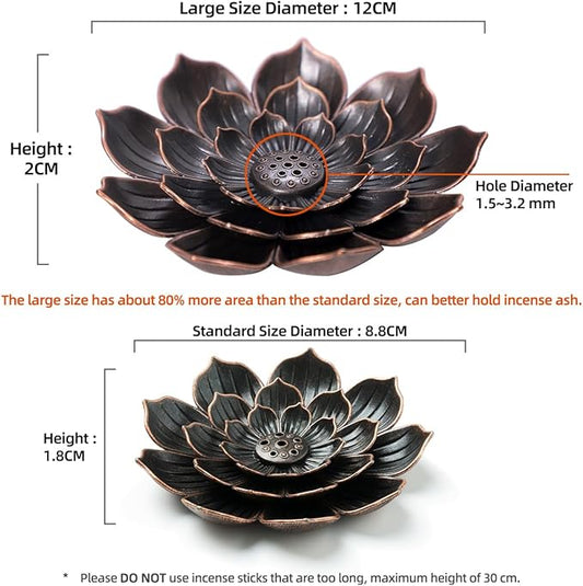 Large Incense Holder for Sticks Anti-Ash Spilling, Brass Lotus Incense Stick Holder and Detachable Ash Catcher