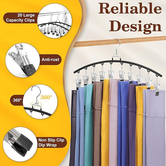 2-Pack 360° Swivel Legging Organizer – Metal Closet Hangers with 20 Clips (Black)
