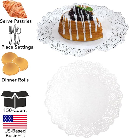 150-Count White Paper Lace Doilies – Assorted Sizes Decorative Placemats for Cakes & Table Settings