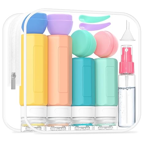 17 Pack Travel Bottles - TSA Approved Travel Size Toiletries, Leak Proof Containers for Toiletries, Silicone Squeezable Container for Shampoo, Body Wash, Lotion & Conditioner - Colorful