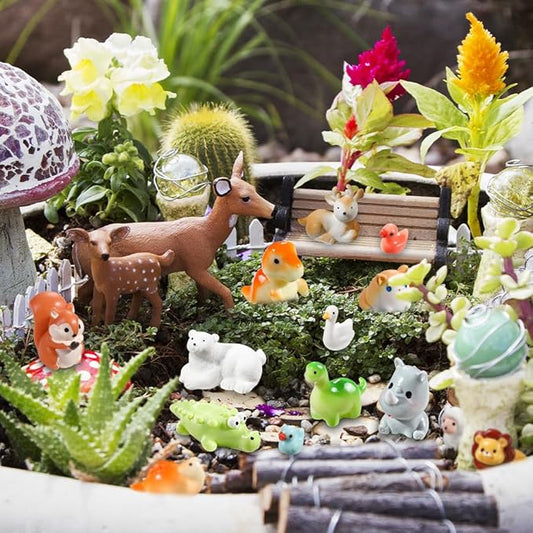 DIYDEC 40 PCS Mini Resin Animal Figures – 40 Styles Tiny Miniatures for Fairy Gardens & Dollhouses