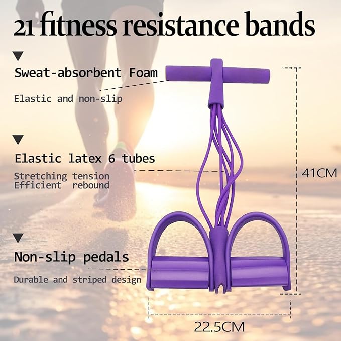 21 Fitness Resistance Bands Set – 6 Tube Pedal Ankle Puller Natural Latex Home Gym Equipment