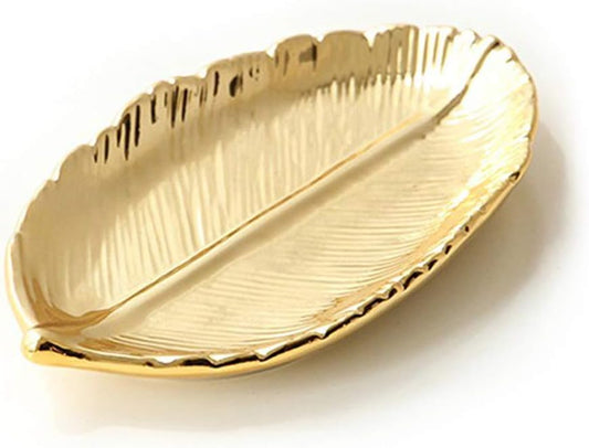 Golden Leaf Ceramic Jewelry Dish