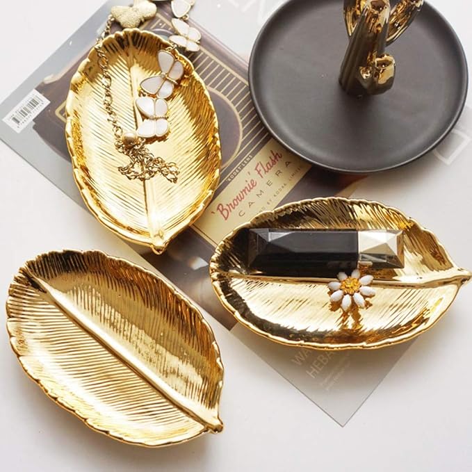 Golden Leaf Ceramic Jewelry Dish