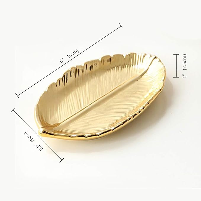 Golden Leaf Ceramic Jewelry Dish