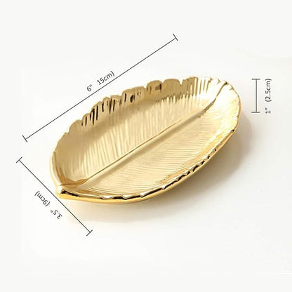 Golden Leaf Ceramic Jewelry Dish